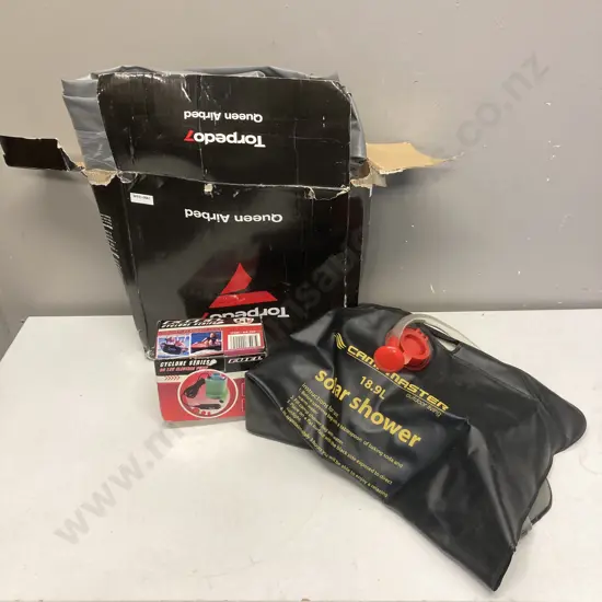 Torpedo7 Queen Air Mattress, Fuel DC12V Electric Pump, Solar Shower (Sold With -030)